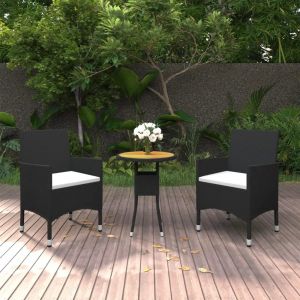 Prolenta Premium - Ensemble &Agrave; Manger De Jardin 3 Pcs R&eacute;sine Tress&eacute;e Noir - Neuf