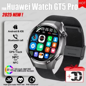 2025 pour HUAWEI GT5 Pro GPS piste montre intelligente hommes 360*360 AMOLED &eacute;cran NFC BT appel &eacute;tanche moniteur de sant&eacute; homme montres intelligentes,Ceinture en Maille Noire 2A - Neuf