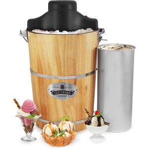 NouvelHorizonstore-EIM916 Sorbeti&egrave;re &eacute;lectrique vintage en bois des Appalaches, 5,7 L, avec manivelle moul&eacute;e sous pression, pr&eacute;paration de cr&egrave;me glac&eacute;e avec sel gemme en quelques minutes, pin - Neuf