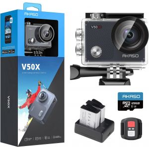 MEVRONISSHOP-V50 X Cam&eacute;ra de Sport avec Carte M&eacute;moire microSDXC U3 128 Go, Action Camera Sport 4K 30FPS Ultra Full HD Stabilisateur avec T&eacute;l&eacute;commande &Eacute;cran Tactile Angle R&eacute;glable Kit d'Accessoires - Neuf