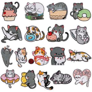 Kalanka-Animaux Broderies &Eacute;cusson 18 Pi&egrave;ces Mignon Chat Patch Thermocollant Ecusson Ecusson Thermocollant Enfant Autocollant De Patch &Agrave; Repasser Pour Diy V&ecirc;tement Jeans Sac &Agrave; Dos Veste T-Shirt - Neuf