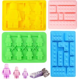 Kal-Lot De 4 Moules En Silicone Pour Robots De Construction, Blocs De Construction, Moules À Chocolat, Bacs À Glaçons En Silicone, Moules À Bonbons En Silicone Pour Gâteaux, Gelées, Chocolats, - Neuf