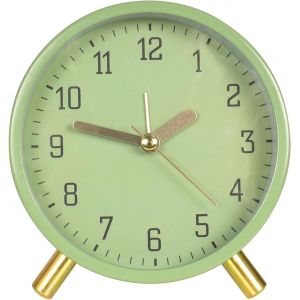 Kal-Réveil À Quartz,Analogique Silencieux Réveil,Réveil De Voyage Analogique Avec Lumière, Réveil Rond En Métal À La Mode,Mini Réveil,Portable Taille Reveil Horloge, Idéal Pour Famille/Bureau (Vert) - Neuf