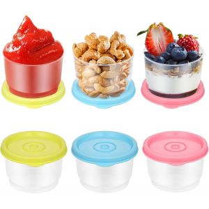 Checarzhn--No1-6 Pcs Mini Boîtes Alimentaires Avec Couvercles, 160ml Ensemble De Mini Boite Plastique, Petit Pot Conservation Bébé Avec Couvercles Pour Le Déjeuner, Le Yaourt (Jaune, Bleu, Rose) - Neuf