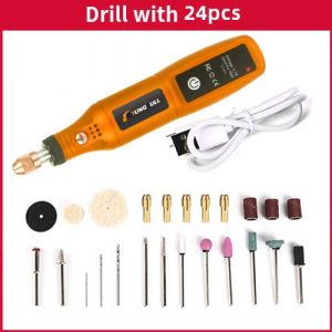 Mini outil rotatif USB,outil de gravure,outil Dremel,Mini meuleuse,perceuse sans fil,Machine de polissage Rechargeable,bricolage - Type Drill with 24pcs - Neuf