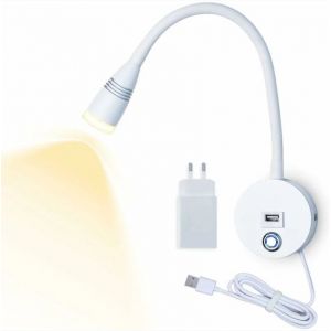 Applique Murale Led Flexible À Col De Cygne, 3 W, Intensité Variable, Interrupteur Tactile, Avec Port De Charge Usb Et Câble. Appliques Murales De Chevet. - Neuf