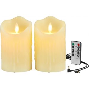 Fabur-Bougies Led Lot De 2 Bougies Led Flamme Vacillantes Rechargeable Avec Télécommande Et Fonction Minuterie 24 Heures En Cire Réelle Ivoire - Neuf