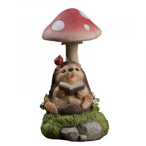 Statue De Jardin Champignon Et Hérisson Solaire - Résine Avec Décoration Led - Neuf