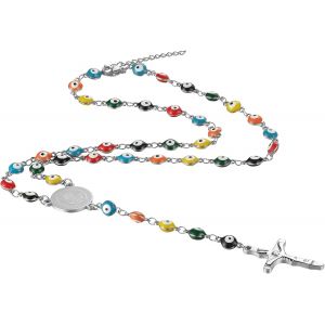 Kal-Collier Y Chapelet Crucifi&eacute; : Collier Pour Homme Femme Pri&egrave;res Promesse Perles Et Oeil Malin Id&eacute;es Cadeaux - Neuf