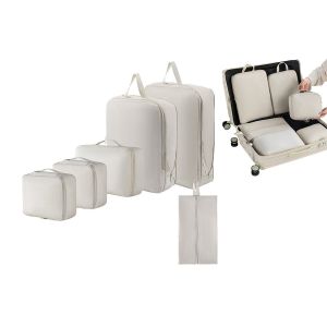 Ensemble de 6 cubes de rangement pour voyage - Sacs de compression beiges et sac &agrave; chaussures - Neuf
