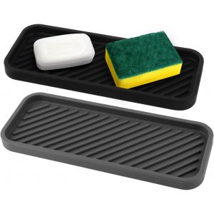 Lot De 2 Organisateurs D'&eacute;vier En Silicone, Tapis D'&eacute;gouttage En Silicone, Support D'&eacute;vier De Cuisine En Silicone 22,8 Cm X 9 Cm, Pour Ranger &Eacute;ponges, Produits Vaisselle, Vaisselle Et Savon. - Neuf