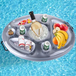 Gonflable Porte-Boissons Bar Flottant,Jus De Bière Plateau De Boissons Salade De Fruits Buffet Serveur Grande Capacité Pour Piscine D'été En Plein Air Plage Piscine Party Spa (Argent) - Neuf