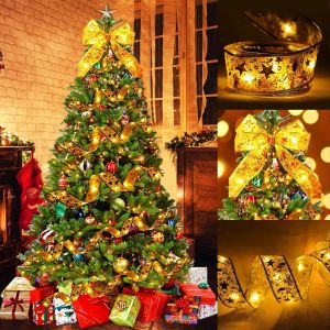 KAL-Guirlande Lumineuse Ruban, 10 M 100 Led, Guirlande Lumineuse Pour Sapin De Noël, Lumières Led De Noël En Ruban, Pour Décoration De Sapin De Noël, Fête, Cadeau Décoration, Intérieur Extérieur (Or) - Neuf