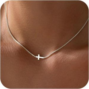 Kal-Colliers Femmes En Or/Argent Pour,Collier Croix Plaqué Or/Argent 14 Carats Chaîne Délicate En Bijoux Tendance Empilés Pour Femmes - Neuf