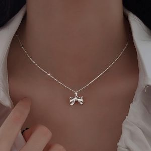 Kal-Collier Noeud Papillon Argent Collier Pendentif Noeud Papillon Petit Collier Pendentif Perles Minuscules Collier Chaîne Minimaliste Collier Ras Du Cou Bijoux En Chaîne - Neuf