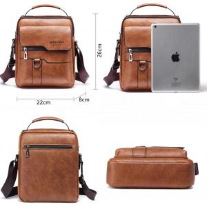 CHENG-Sacoche Bandoulière Cuir Sacoche Homme Sacs à Bandoulière Vintage Shoulder Bag Business Cartable Besace pour Portable pour Voyage, Randonnée et Travailler (Brun-1) - Neuf