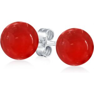 Kal-Grandes Boucles D'oreilles Clous En Perles Rondes De 10mm En Pierres Précieuses Naturelles En Argent Sterling .925 Pour Femmes Et Adolescentes - Variété De Pierres De Naissance - Neuf
