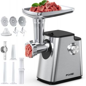 Ulteronixshop-Hachoir &agrave; Viande &Eacute;lectrique, 4-en-1 avec 3 Grilles, 2 Lames, 3 Embouts &agrave; Saucisse, Kit Kibbe, Accessoire &agrave; P&acirc;tisserie, Fonction Inverse Anti-Blocage, Base en Acier Inoxydable & Antid&eacute;rapante - Neuf