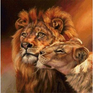 Ayuhr-5d Diamond Painting Diy Kits Couple De Lion, Bête Du Coucher Du Soleil Broderie Diamant Kits De Broderie Au Point De Croix Strass Rond Résine Peinture Décor À La Maison, (40x40 Cm) - Neuf
