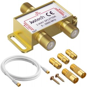 R&eacute;partiteur d&iquest;antenne TV R&eacute;partiteur de C&acirc;ble Coaxial Plaqu&eacute; Or &agrave; 2 Voies MoCA 5-2500 MHz avec C&acirc;ble Coaxial de 1,5 m, Connecteur F pour Sky Box, Telewest, Eurovox, Starview, Dreambox - Neuf