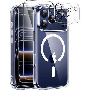 KALANKA-5 in 1 Magn&eacute;tique Coque pour iPhone 17 Pro Max avec 2 Verres Tremp&eacute;s et 2 Cam&eacute;ra Protecteur, Compatible MagSafe Dos Anti Rayures &Eacute;tui Antichoc TPU Bumper Housse 17 Pro Max 6,3"" - Transparent - Neuf