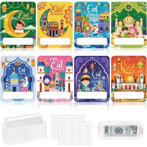 Lot de 8 Carte Cadeau Eid Mubarak pour Enfants, Portefeuilles d'Argent du Ramadan l'Aïd Cadeaux en Espèces Enveloppes Eid Mubarak pour Enfants, Eid Mubarak Decoration - Neuf