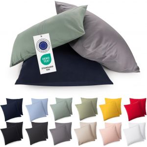 Cauc-Taie Oreiller 40x40 Coton - Lot De 2 - Certifi&eacute;e Oeko-Tex - Housse Coussin Premium Lavable En Machine - Taie Oreiller 40x40 Douce - Jersey - Confortable Et Facile &Agrave; Entretenir - Bleu Fonc&eacute; - Neuf