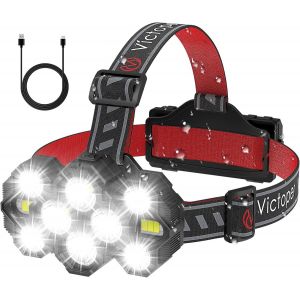 Lampe Frontale Rechargeable,Lampe Frontal 22000 Lumen 10led 10modes Lumineux Ipx4 &Eacute;tanche Lampe Frontale Rechargeable Puissante Mains Libres Pour Camping Cyclisme Randonn&eacute;e Type-C Rouge - Neuf