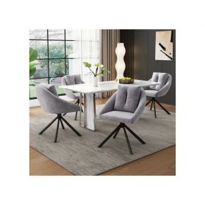 Chaises de salle &agrave; manger modernes en velours gris, &eacute;l&eacute;gantes chaises pivotantes grises &iquest; lot de quatre - Neuf