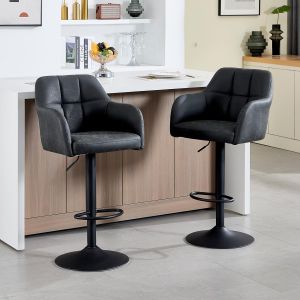 SUBZONAL-Tabourets de Bar Lot de 2 Pivotants Modernes,Tabouret de Bar en Cuir PU avec Accoudoirs, Hauteur R&eacute;glable,pour Restaurant, Bar, Cuisine,Gris Anthracite - Neuf