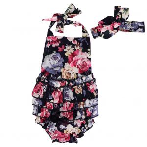 Combinaisons D'ete Decontractees Sans Manches A Imprime Floral Pour Enfants Avec Bandeau (100) - Neuf