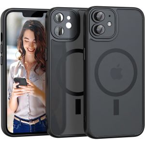 Maa-Magnétique Coque Iphone 12 Compatible Magsafe [Protection Caméra Intégrée] Housse Ultra Fine Anti-Choc - Dos Translucide Mat + Bordure Tpu Souple - Neuf