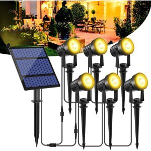 Spot Solaire Extérieur, 6 In 1 Lampe Solaire Extérieur Jardin Auto On/Off Avec 2 Modes Ip65 Étanche Pour Jardin Garage Clôtures Arbre Blanc Chaud - Neuf