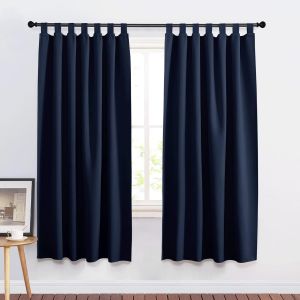 Tianyi-Rideaux Bleu - Petit Rideau Occultant Court De Fenêtre Avec Pattes Isolation Lumineux Anti Froid/Chaleur Prêt À Poser, L 140 Sur H 160 Cm, Bleu Foncé, Lot De 2 - Neuf