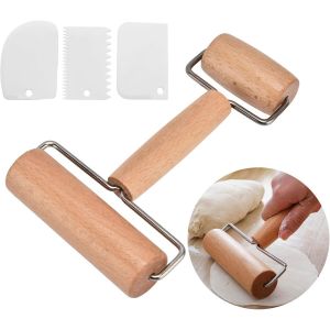 Subzonal-Rouleau À Pâtisserie En Bois - Petit Et Moyen - Avec 2 Rouleaux Et 3 Spatules - Accessoire De Cuisson - Rouleau À Pâtisserie Pour Étaler Facilement Les Pâtes À La Main - Pizza, Desserts Et B - Neuf