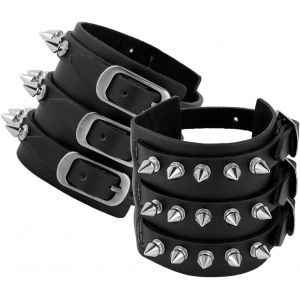 Cauc-2pcs Bracelets En Cuir Pu Hip-Hop Punk Rock Manchette No Spike Bracelet Gothique Couple Noir Pour Hommes - Neuf