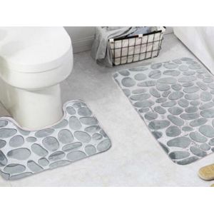 Ensemble de tapis de bain &agrave; motif galets avec dos antid&eacute;rapant - Neuf