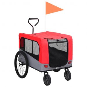 Remorque Chariot Transport De V&eacute;lo Pour Chiens Poussette 2-En-1 Rouge Helloshop26 02_0044380 - Neuf
