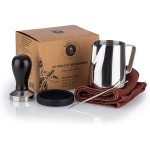 Buddy's Bar - Barista Edition Premium Set De 5 Pièces, Pichet À Lait 0,35 L, Tampon À Café Ø 51 Cm, Acier Inoxydable, Tapis En Silicone, Aiguille À Café 13,5 Cm - Neuf
