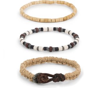 Eryi-Lot De 3 Bracelets En Perles Pour Homme, Surf Crew Hawaii - Cordon En Cuir Ajustable, Pour Petit Ami, Surfeurs, Copain, Vacances, Fête, Clubbing, Festival, Week-End - Neuf