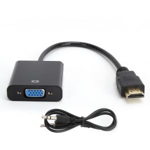C&acirc;ble Convertisseur Hdmi Vers Vga Avec Audio 3,5 Mm Pour Chromebook/Raspberry Pi/Xbox,Noir - Neuf
