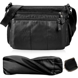 KALANKA-Sac Bandouli&egrave;re Femme en Cuir PU Souple Sac a Main Femmes Bandoulieres L&eacute;ger Multi-poches Moyen Sac &agrave; Bandouli&egrave;re Sacoche Femme Bandouli&egrave;re avec Large Sangle R&eacute;glable - Neuf