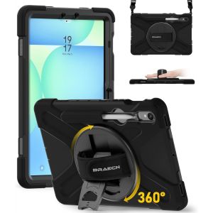 Pour Coque Galaxy Tab S10 Lite/S10 Fe/Tab S9 Fe 10.9 Pouces, Coque Galaxy Tab S9/S8/S711 Pouces, &Eacute;tui De Robuste Avec Support Rotatif &Agrave; 360&deg;Et Dragonne, Bandouli&egrave;re, Porte-Stylet, Noir - Neuf