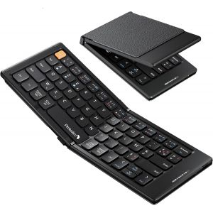 Clavier Compact Pliable, Xk04 Clavier Bluetooth Portable Avec Housse Cuir Pu, Mini Clavier Sans Fil Pour Ipad Iphone Mac Android Windows Ios - Noir - Neuf