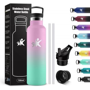 Kalanka-Gourde Isotherme 750ml, Bouteille Isotherme En Acier Inoxydable, Bouteille D'eau Sans Bpa, Gourde Inox Avec Paille, Gourde Reutilisable Pour L'école, Bureau, Extérieur, Camping, Yoga - Neuf