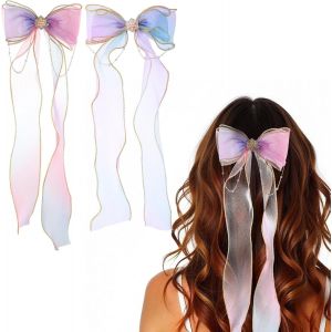 Lbgwp60-Lot De 2 N?uds À Cheveux En Ruban Arc-En-Ciel Colorés En Dentelle Avec N?uds En Maille Pour Adolescents - Neuf