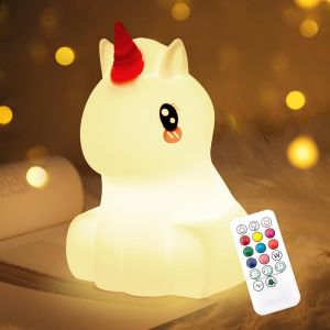 Veilleuse Licorne Pour Enfants, 9 Couleurs Licorne Veilleuse Bébé En Silicone Avec Télécommande, Lampe Rechargeable Par Usb, Veilleuse Licorne Cadeau Pour Garçons Filles¿6.1""X4.8""X4.8""¿ - Neuf