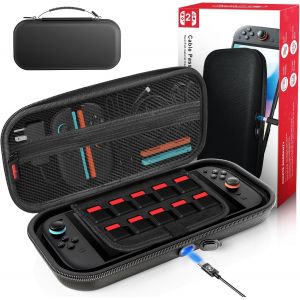 [Charging Inside] Case for Nintendo Switch 2 Console (2025),Protective Portable Travel Case with Pouch for Switch 2 Accessories and 10 Game Cards,Switch Cases Black - Neuf