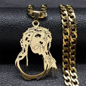 Hip Hop Punk Couronne D'&eacute;pines J&eacute;sus Croix Collier Pour Hommes En Acier Inoxydable Plaqu&eacute; Or Crucifix Pendentif Colliers Bijoux N8052--B 60cm Nk Gd - Neuf