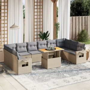 Prolenta Premium - Salon De Jardin 11 Pcs Avec Coussins Beige R&eacute;sine Tress&eacute;e - Neuf